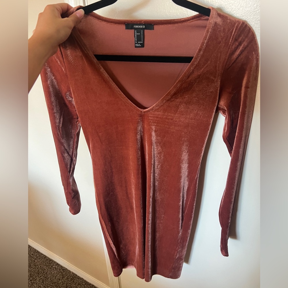 Burnt Orange velvet vneck long sleeve dress